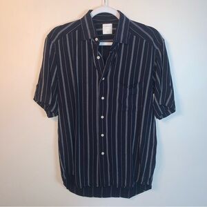Sandro Men's Dark Blue Striped Button Down Shirt